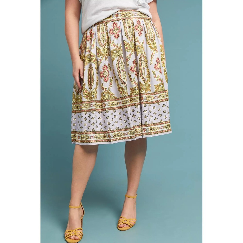 Anthropologie Women's Encharpe Paisley A Line Midi Skirt Lilac Yellow Pockets 14